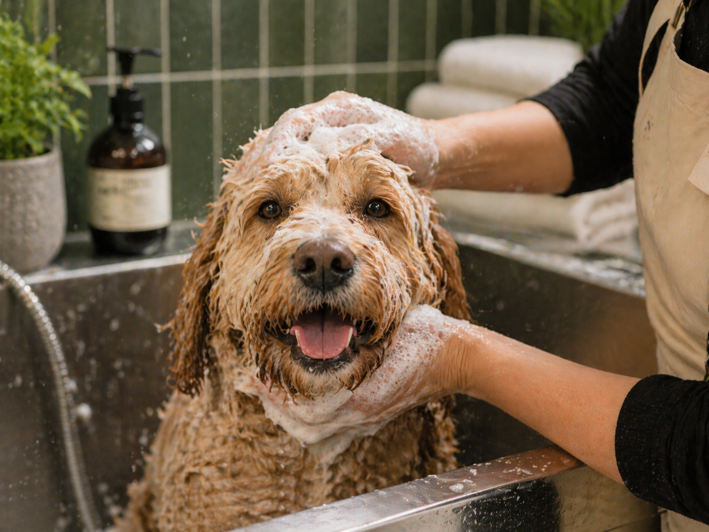 Hund beim Waschen im Hundesalon FellOase Weinsberg